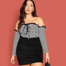 Shein Plus Tie Neck Striped Tee