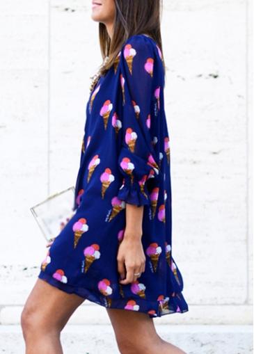 Rosewe Icecream Print Navy Blue Straight Mini Dress