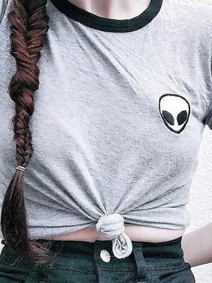 Shein Grey Retro Et Crop Top Tee