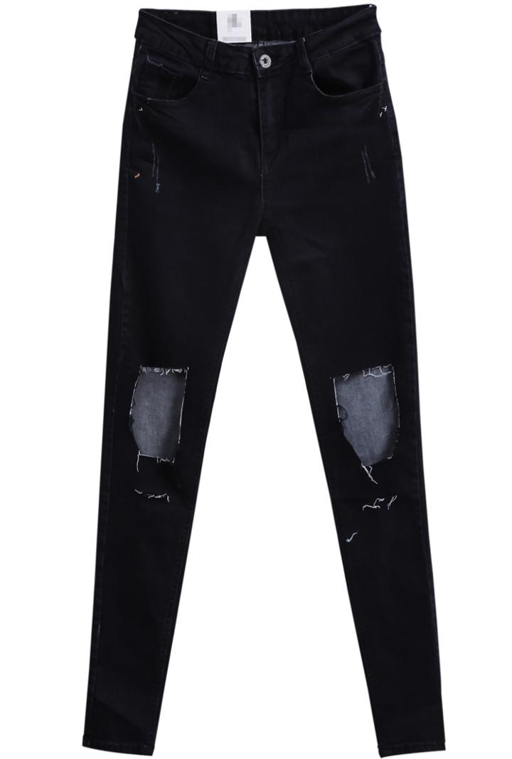 Shein Black Ripped Slim Denim Pant