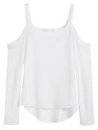 Shein White Cold Shoulder High Low T-shirt