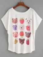 Shein White Animal Head Print Dolman Sleeve T-shirt
