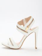Shein Zipper Embellished Strappy Sandals - White
