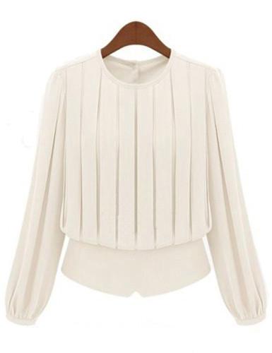 Shein White Round Neck Pleated Chiffon Blouse