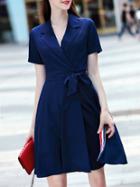Shein Blue V Neck Tie-waist Dress