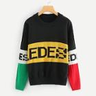 Shein Color Block Lettering Sweater