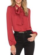Shein Red Tie-neck Long Sleeve Loose Blouse