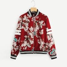 Shein Zip Up Floral Print Striped Jacket