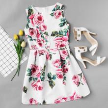 Shein Rose Print Embossed Fit & Flare Dress