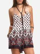 Shein Multicolor Spaghetti Strap Vintage Print Jumpsuit