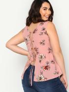 Shein Lace Up Back Floral Smock Top