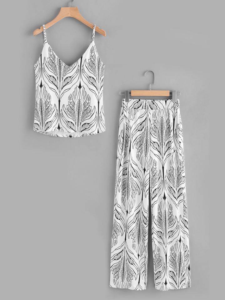 Shein Seamless Pattern Cami Top With Pants