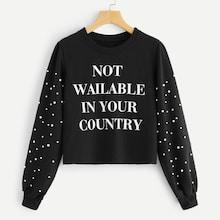 Shein Pearl Beaded Letter Print Sweatshirt