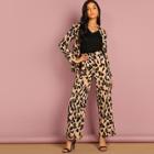 Shein Leopard Print Blazer & Wide Leg Pants Set