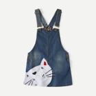 Shein Girls Cat Embroidered Denim Overall Dress