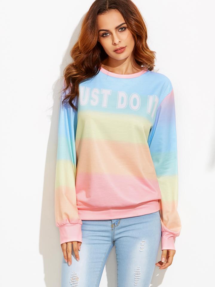 Shein Color Block Letters Print Sweatshirt