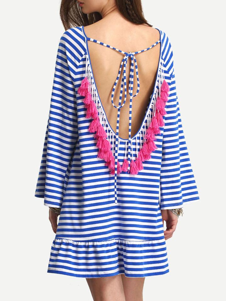 Shein Striped Open Back Tassel Shift Dress