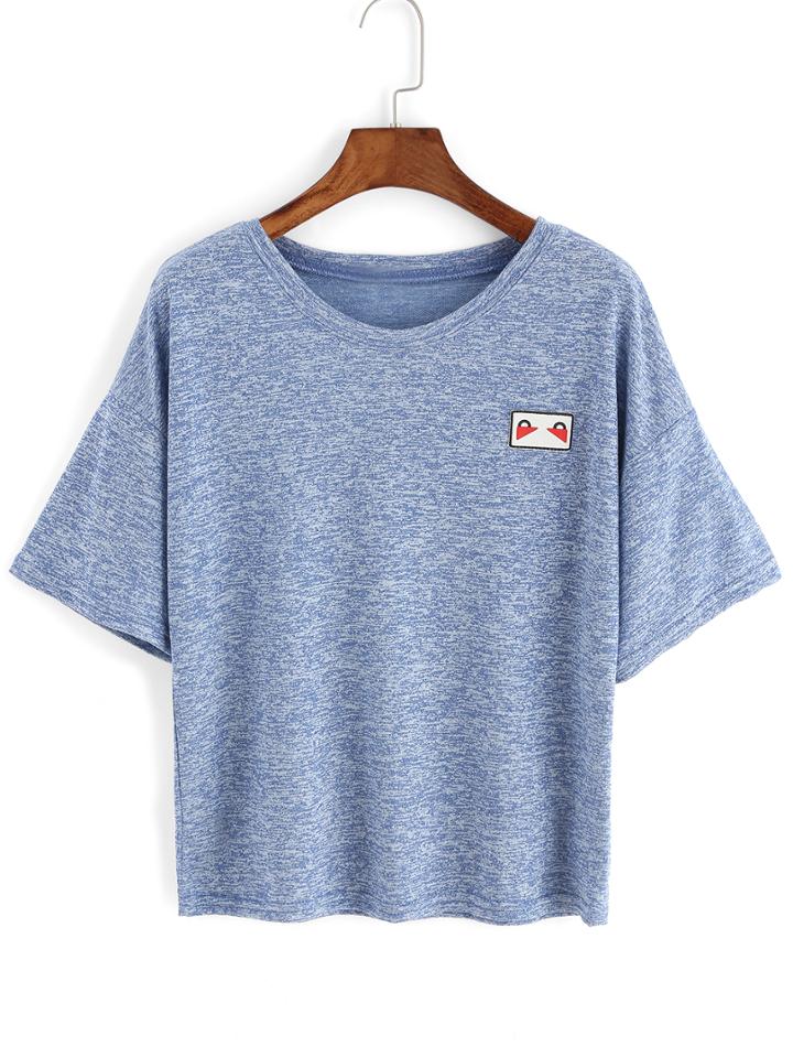 Shein Patch Blue T-shirt
