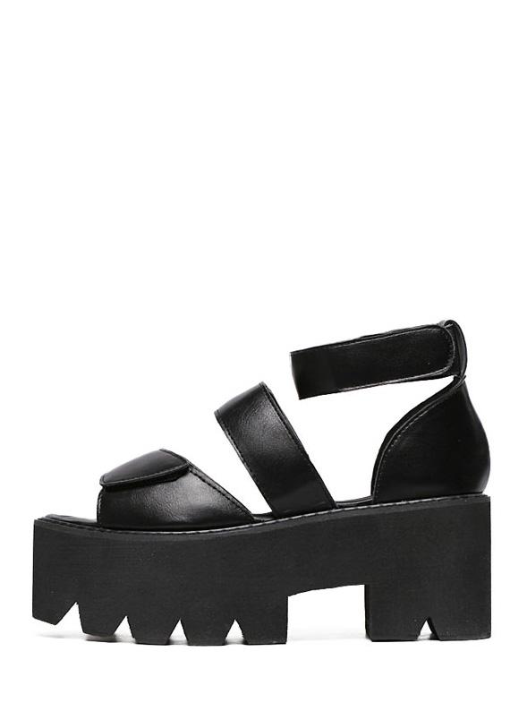 Shein Black Peep Toe Cutout Velcro Platform Wedges