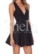Shein Black Semiformal Sleeveless Dupioni V Neck Flare Dress