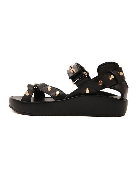 Shein Studded Straps Black Flatform Sandals