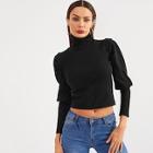 Shein High Neck Puff Sleeve Rib Knit Tee