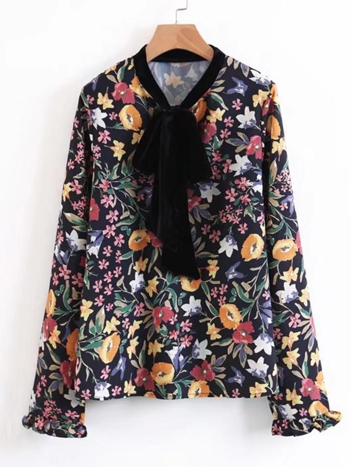 Shein Tie Neck Floral Blouse