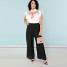 Shein Plus Tie Neck Ruffle Trim Color Block Jumpsuit