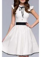 Rosewe Black Edging Cap Sleeve Stand Collar White Dress