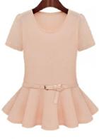 Rosewe Girlish Short Sleeve Ruffle Decorated Pink T Shirt