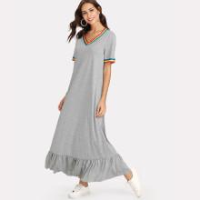 Shein Striped Trim Ruffle Marled Dress