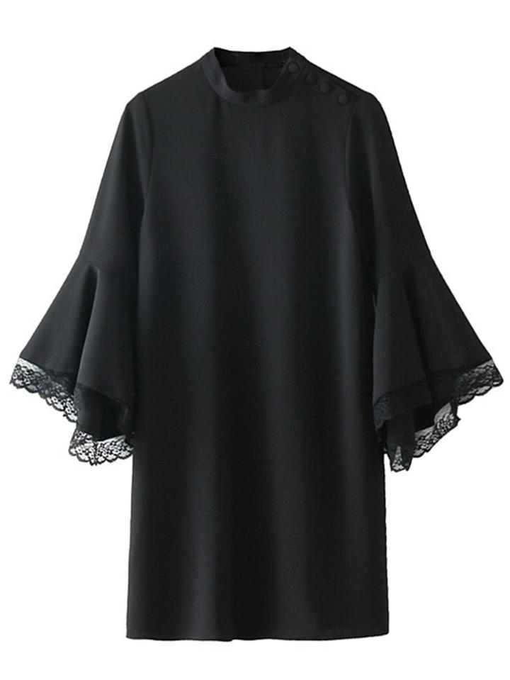 Shein Lace Insert Fluted Sleeve Dress