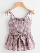 Shein Bow Tie Detail Plaid Peplum Cami Top