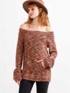 Shein Multicolor Marled Knit Off The Shoulder Sweater