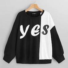 Shein Plus Two Tone Letter Print Pullover
