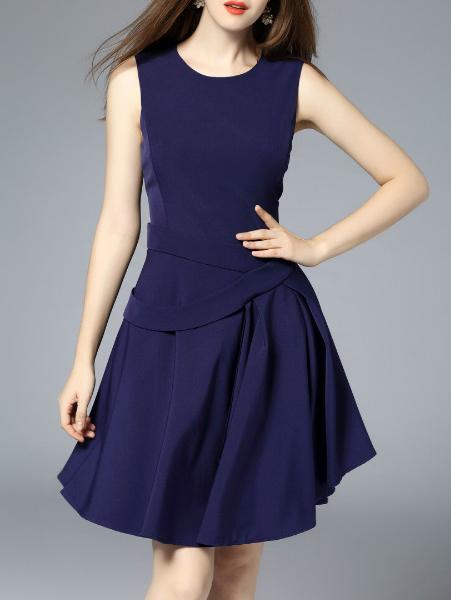 Shein Navy Crew Neck Asymmetric Dress