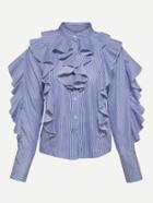 Shein Exaggerated Flounce Pinstripe Blouse