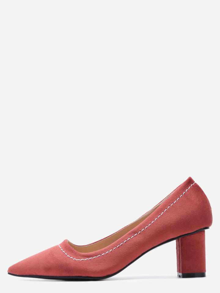 Shein Brick Red  Point Toe Suede Heeled Pumps