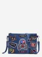 Shein Blue Denim Logo Patch Crossbody Bag