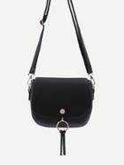 Shein Black Nubuck Leather Button Closure Saddle Bag