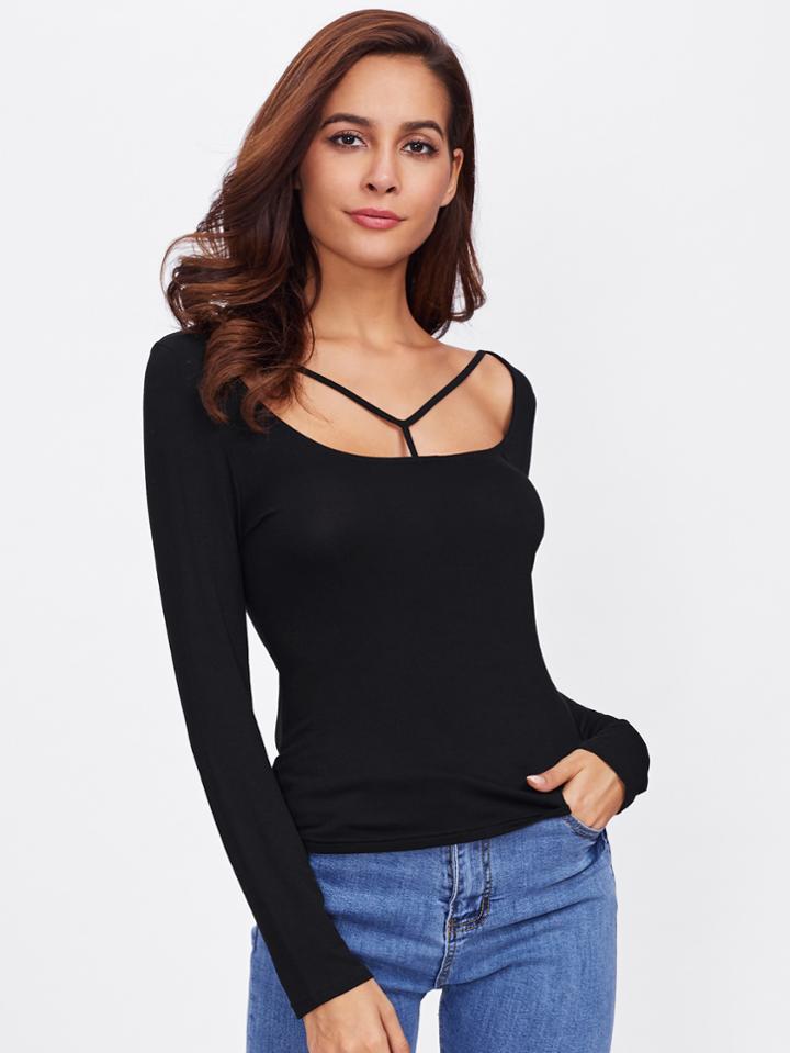 Shein Strappy Neck Slim Fit Solid Tee