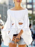 Shein White Puff Sleeve Off-the-shoulder Self-tie Front Blouse