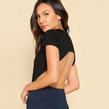 Shein Open Back Curved Hem Tee