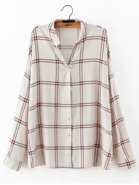 Shein White Red Stand Collar Plaid Blouse