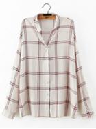 Shein White Red Stand Collar Plaid Blouse