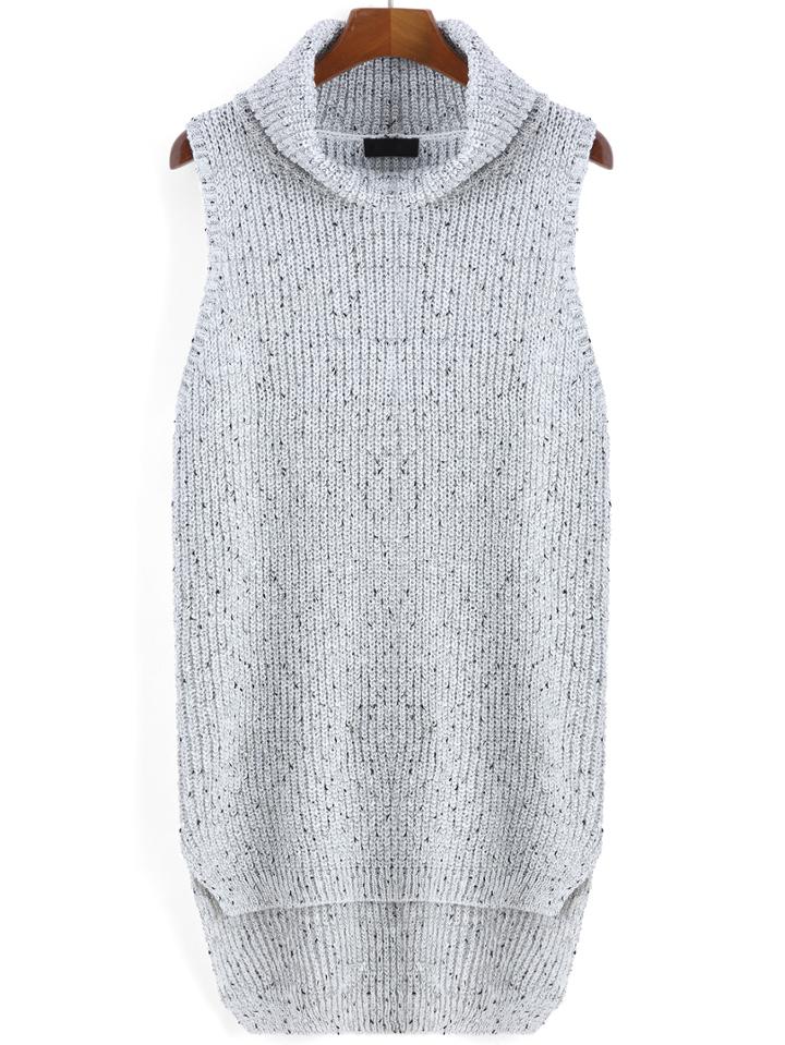 Shein Grey High Neck Sleeveless Dip Hem Sweater