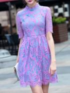 Shein Purple Eyelash Lace A-line Dress