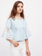 Shein Contrast Mesh Striped Sleeve Drop Shoulder Blouse