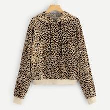 Shein Leopard Print Drawstring Hoodie