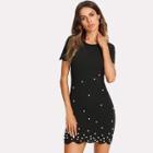 Shein Pearl Embellished Scallop Fitted Dress